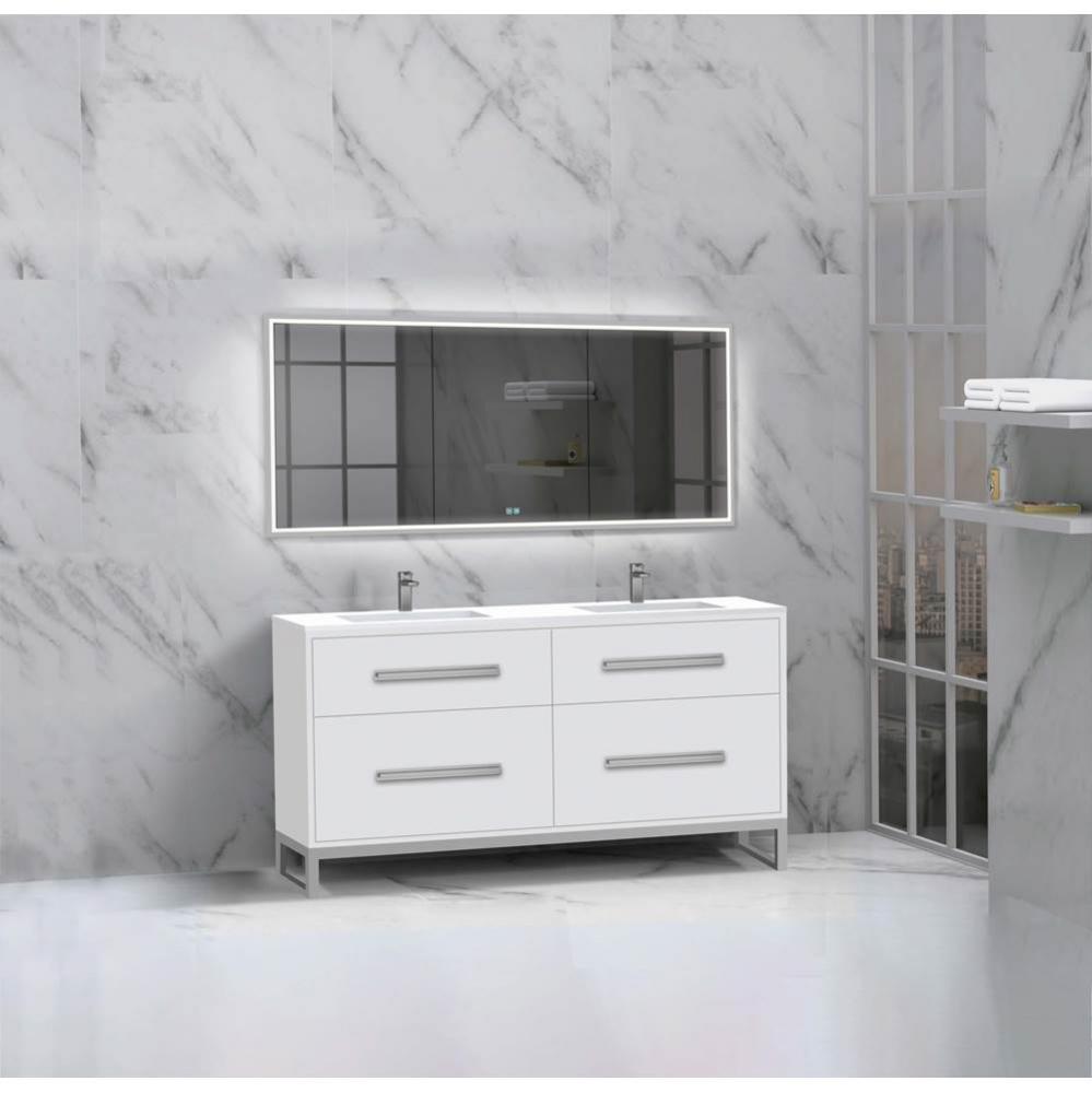 Madeli Pinnacle 60D'' Free standing Vanity Cabinet in White/HW: Satin Brass(SB)