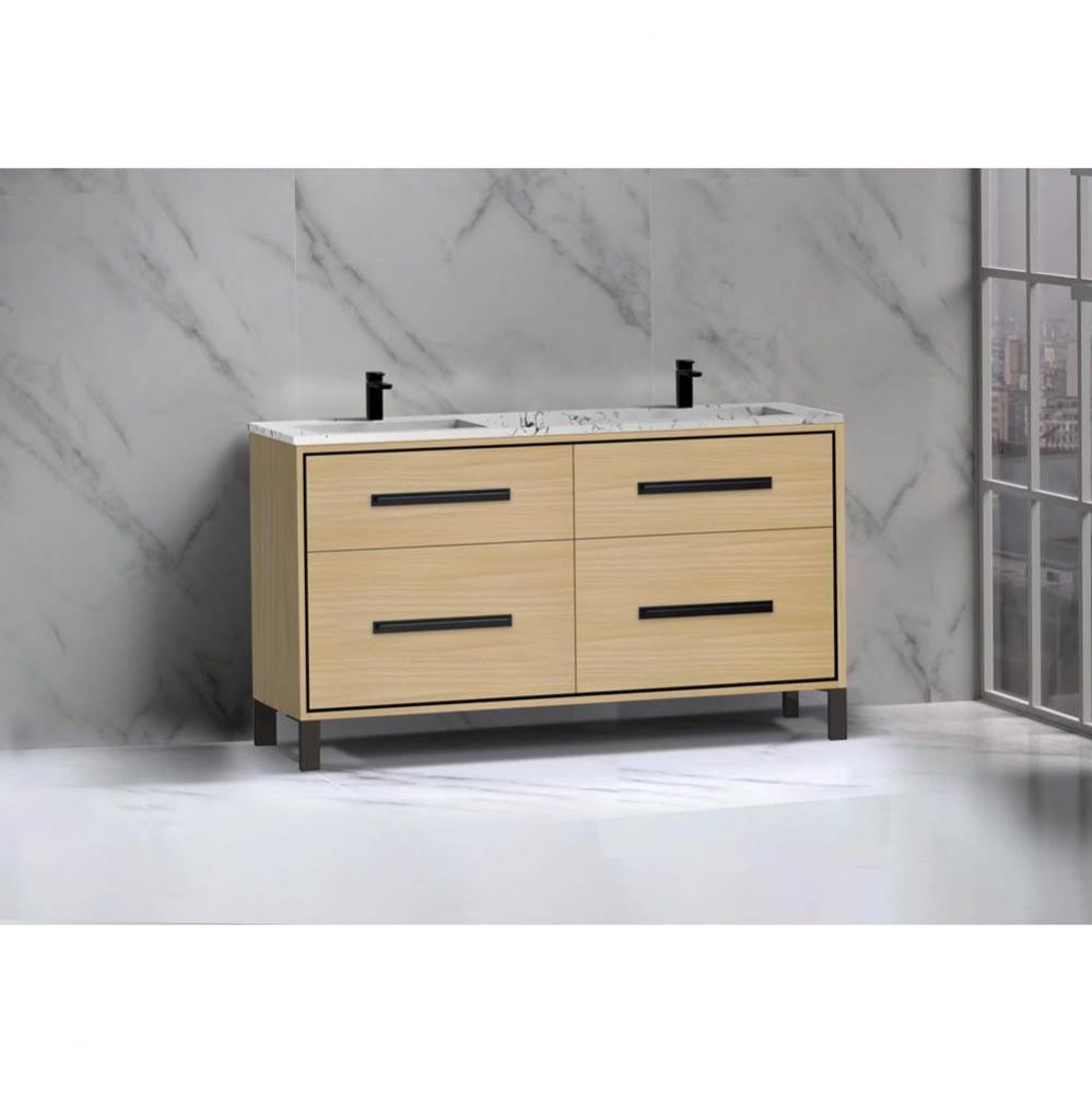 Madeli Pinnacle 60D'' Free standing Vanity Cabinet in Natural Oak/HW: Matte Black(MB)