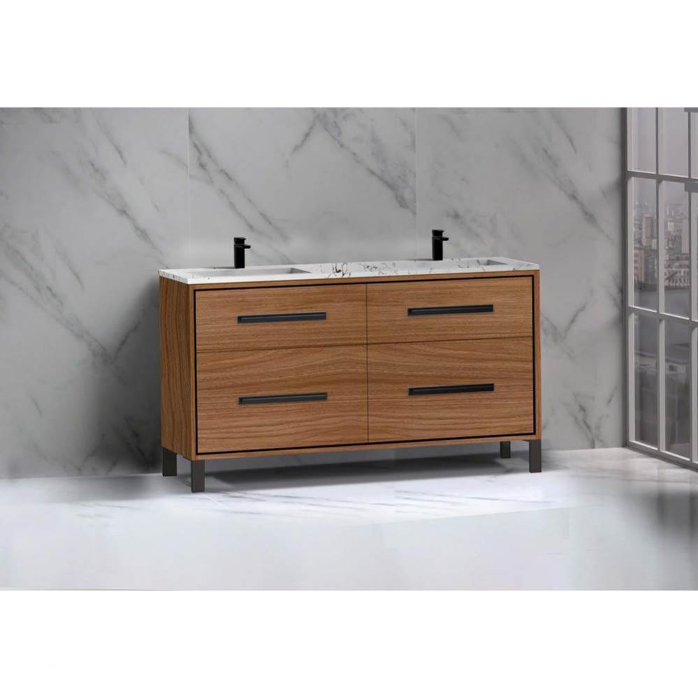 Madeli Pinnacle 60D'' Free standing Vanity Cabinet in Natural Walnut/HW: Polished Nickel