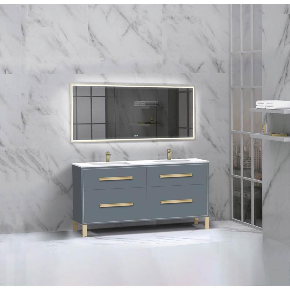 Madeli Pinnacle 60D'' Free standing Vanity Cabinet in Studio Grey/HW: Satin Brass(SB)