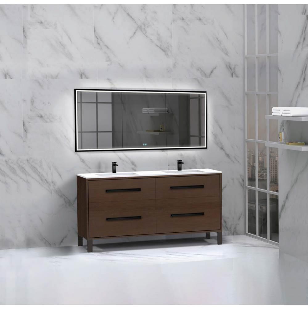 Madeli Pinnacle 60D'' Free standing Vanity Cabinet in Walnut/HW: Satin Brass(SB)