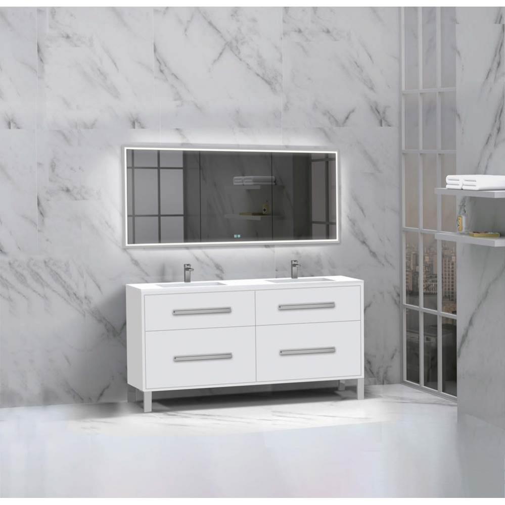 Madeli Pinnacle 60D'' Free standing Vanity Cabinet in White/HW: Brushed Nickel(BN)