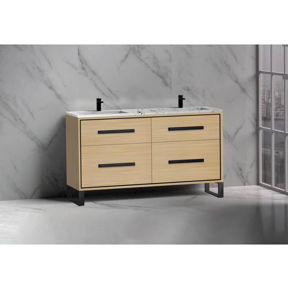 Madeli Pinnacle 60D'' Free standing Vanity Cabinet in Natural Oak/HW: Matte Black(MB)