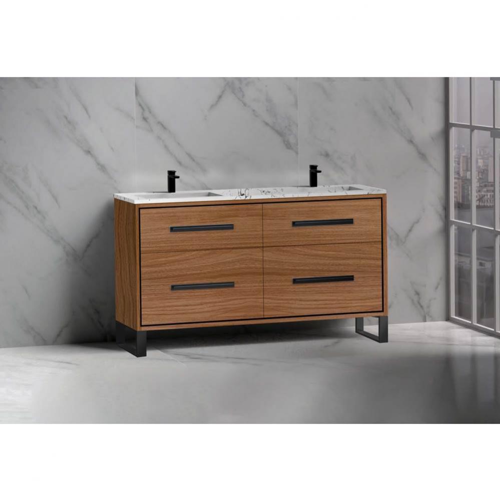 Madeli Pinnacle 60D'' Free standing Vanity Cabinet in Natural Walnut/HW: Matte Black(MB)