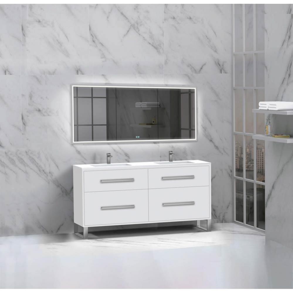 Madeli Pinnacle 60D'' Free standing Vanity Cabinet in White/HW: Satin Brass(SB)