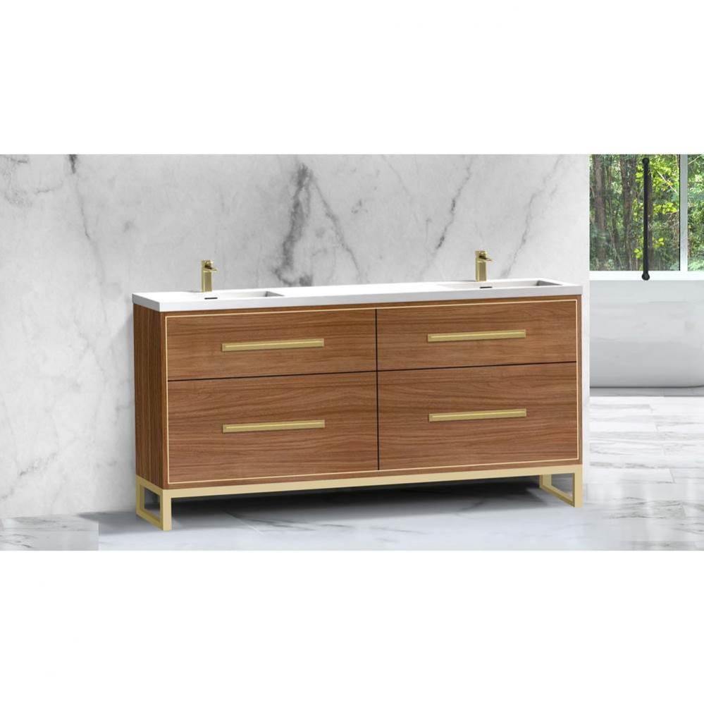 Madeli Pinnacle 72'' Free standing Vanity Cabinet in Natural Walnut/HW: Brushed Nickel(B