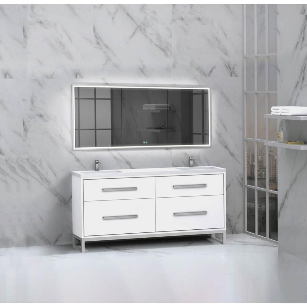 Madeli Pinnacle 72'' Free standing Vanity Cabinet in White/HW: Brushed Nickel(BN)