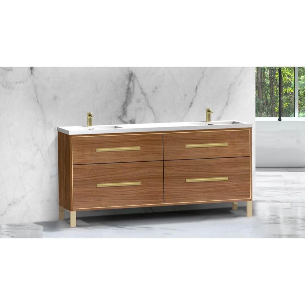 Madeli Pinnacle 72'' Free standing Vanity Cabinet in Natural Walnut/HW: Brushed Nickel(B