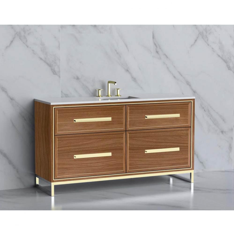 Madeli Profile 60C'' Free standing Vanity Cabinet in Natural Walnut/HW: Handle & Fee