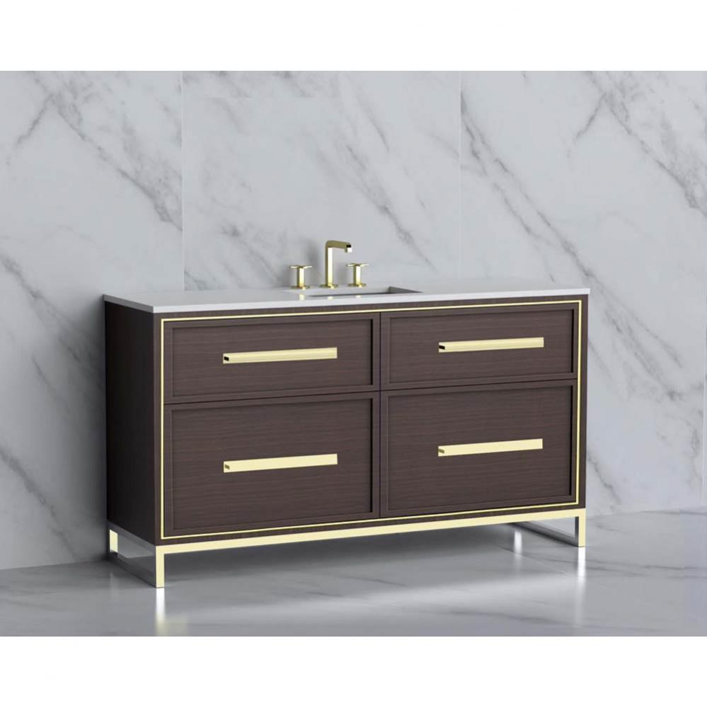 Madeli Profile 60C'' Free standing Vanity Cabinet in Walnut/HW: Handle & Feet Satin