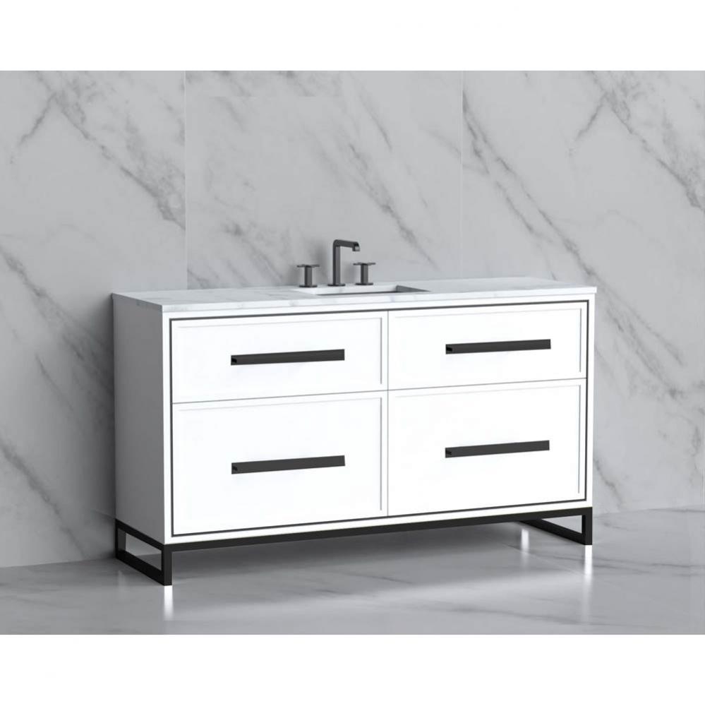 Madeli Profile 60C'' Free standing Vanity Cabinet in White/HW: Handle & Feet Polishe