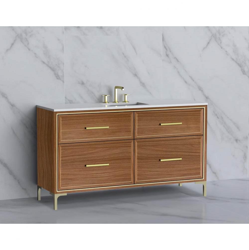 Madeli Profile 60C'' Free standing Vanity Cabinet in Natural Walnut/HW: Handle & Fee