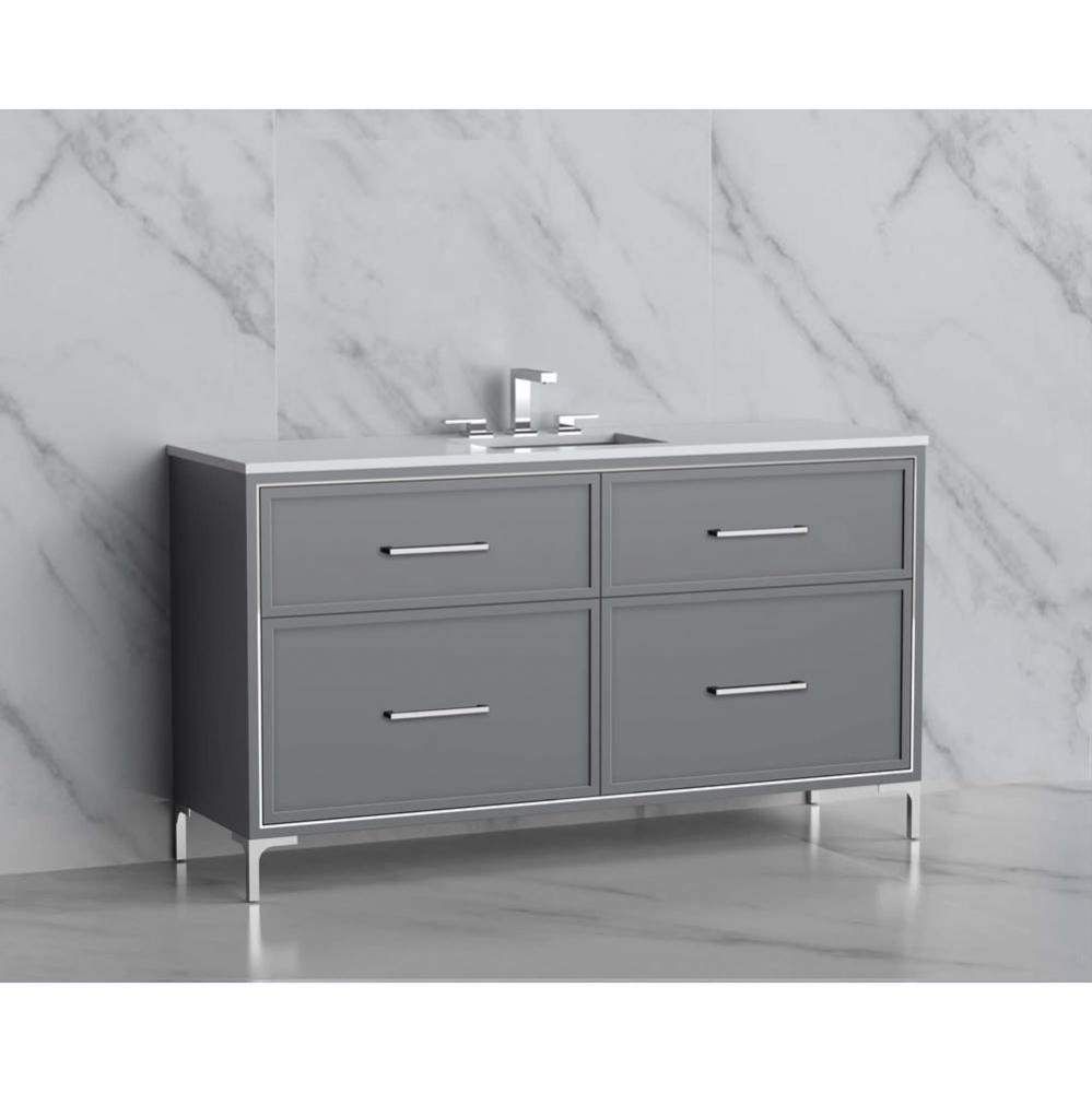 Madeli Profile 60C'' Free standing Vanity Cabinet in Studio Grey/HW: Handles/Feet in Pol