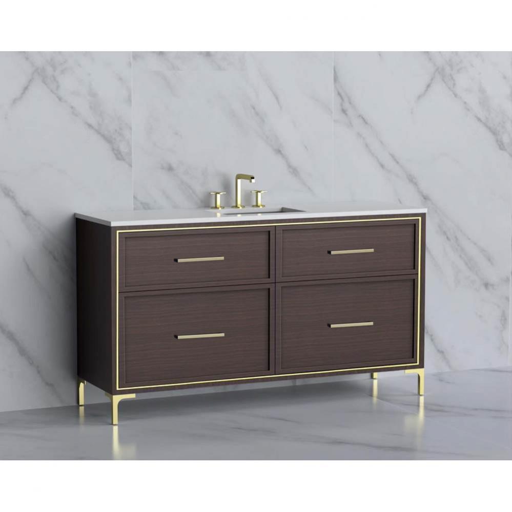 Madeli Profile 60C'' Free standing Vanity Cabinet in Walnut/HW: Handle & Feet Matte