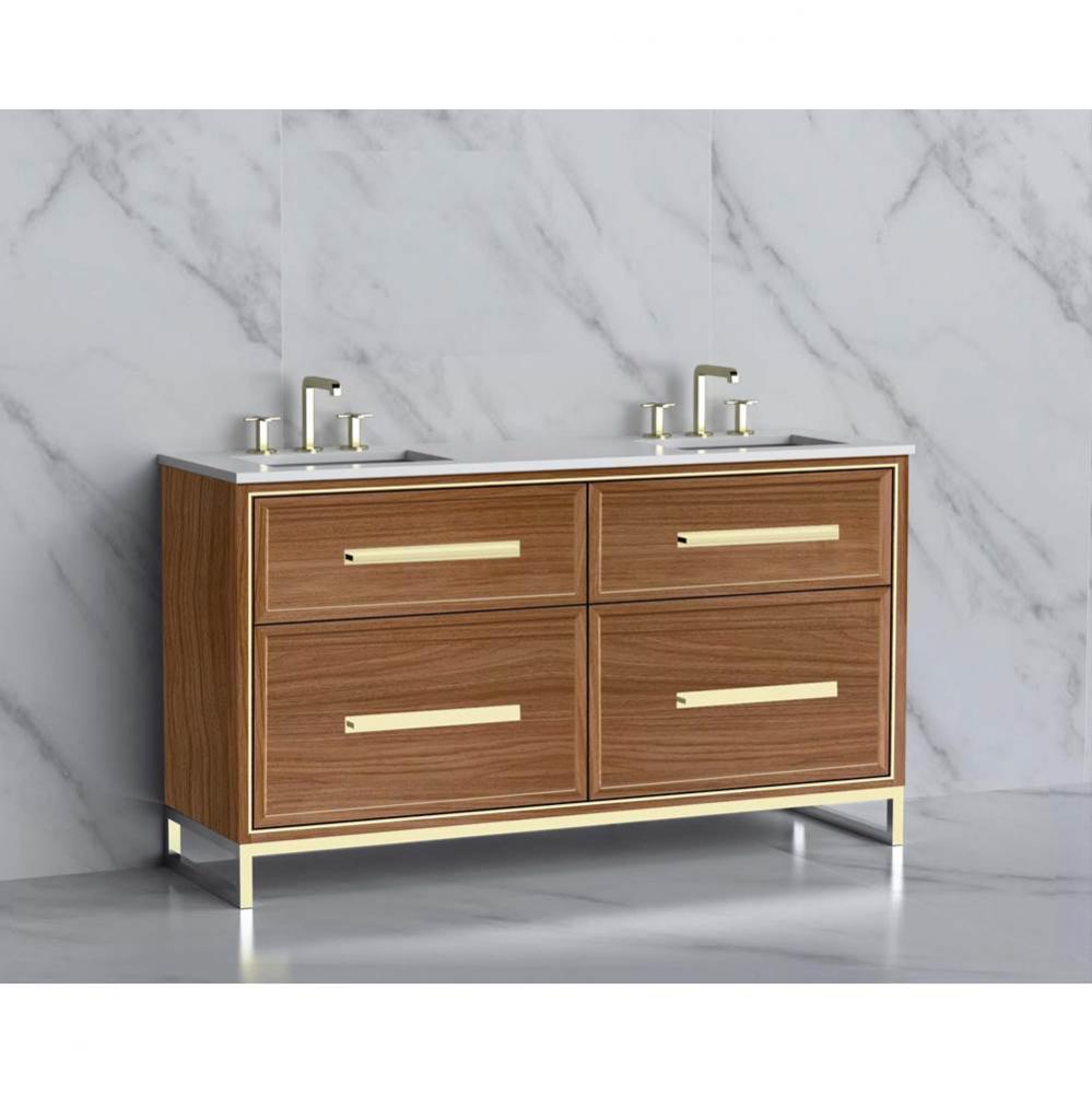 Madeli Profile 60D'' Free standing Vanity Cabinet in Natural Walnut/HW: Handle & Fee