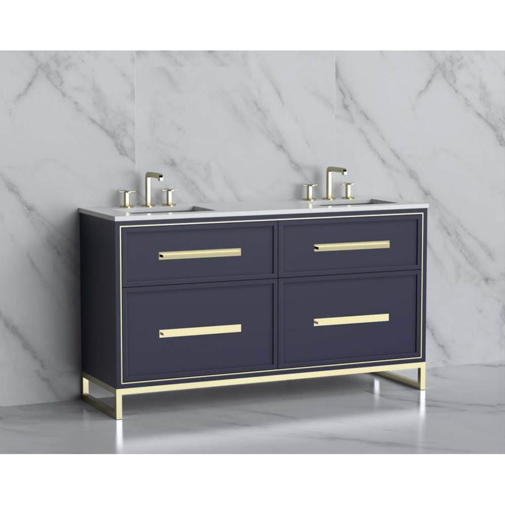 Madeli Profile 60D'' Free standing Vanity Cabinet in Sapphire/HW: Handle & Feet Poli