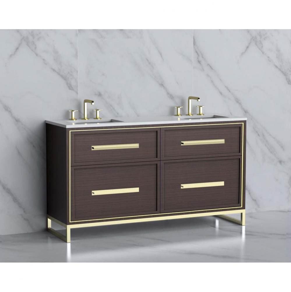 Madeli Profile 60D'' Free standing Vanity Cabinet in Walnut/HW: Handle & Feet Brushe