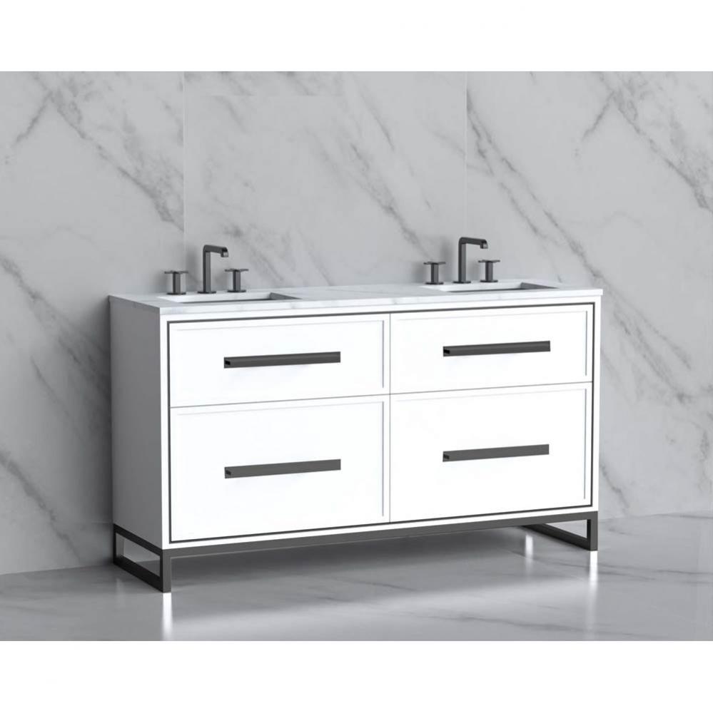 Madeli Profile 60D'' Free standing Vanity Cabinet in White/HW: Handle & Feet Brushed