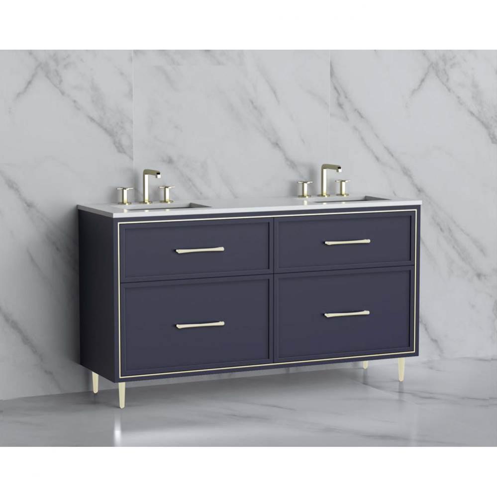 Madeli Profile 60D'' Free standing Vanity Cabinet in Sapphire/HW: Handle & Feet Poli