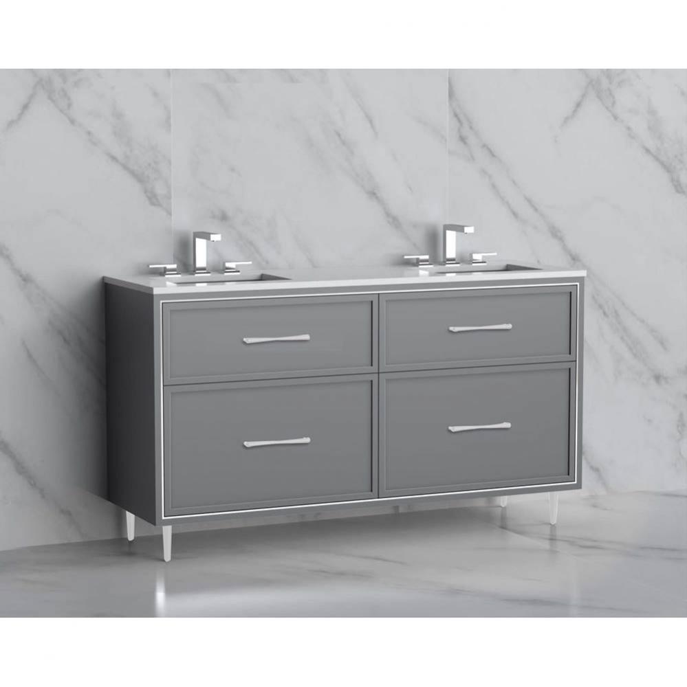 Madeli Profile 60D'' Free standing Vanity Cabinet in Studio Grey/HW: Handles/Feet in Mat