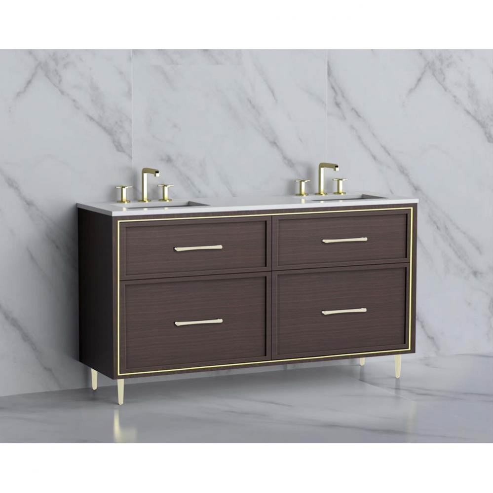 Madeli Profile 60D'' Free standing Vanity Cabinet in Walnut/HW: Handle & Feet Polish