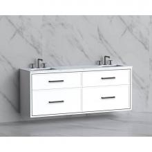 Madeli B455-72D-002-WH-HY-BN - Madeli Edge 72'' Wall hung Vanity Cabinet in White/HW: Handles Brushed Nickel(BN)