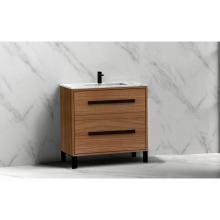 Madeli B460-30-001-LL-NW-PN - Madeli Pinnacle 30'' Free standing Vanity Cabinet in Natural Walnut/HW: Polished Nickel(