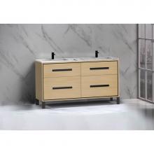 Madeli B460-60D-001-LL-NO-BN - Madeli Pinnacle 60D'' Free standing Vanity Cabinet in Natural Oak/HW: Brushed Nickel(BN)