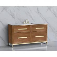 Madeli B465-60C-001-LC-NW-HP-BN - Madeli Profile 60C'' Free standing Vanity Cabinet in Natural Walnut/HW: Handle & Fee