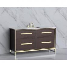 Madeli B465-60C-001-LC-WA-HP-SB - Madeli Profile 60C'' Free standing Vanity Cabinet in Walnut/HW: Handle & Feet Satin