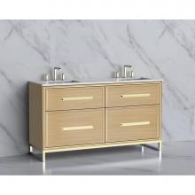 Madeli B465-60D-001-LC-NO-HP-BN - Madeli Profile 60D'' Free standing Vanity Cabinet in Natural Oak/HW: Handle & Feet B