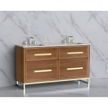 Madeli B465-60D-001-LC-NW-HP-BN - Madeli Profile 60D'' Free standing Vanity Cabinet in Natural Walnut/HW: Handle & Fee