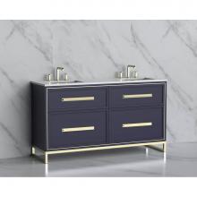 Madeli B465-60D-001-LC-SA-HP-BN - Madeli Profile 60D'' Free standing Vanity Cabinet in Sapphire/HW: Handle & Feet Brus