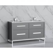 Madeli B465-60D-001-LC-TG-HP-BN - Madeli Profile 60D'' Free standing Vanity Cabinet in Studio Grey/HW: Handle & Feet B