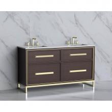 Madeli B465-60D-001-LC-WA-HP-BN - Madeli Profile 60D'' Free standing Vanity Cabinet in Walnut/HW: Handle & Feet Brushe