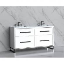 Madeli B465-60D-001-LC-WH-HP-BN - Madeli Profile 60D'' Free standing Vanity Cabinet in White/HW: Handle & Feet Brushed