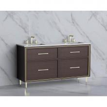 Madeli B465-60D-001-LR-WA-HR-PC - Madeli Profile 60D'' Free standing Vanity Cabinet in Walnut/HW: Handle & Feet Polish