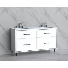 Madeli B465-60D-001-LR-WH-HR-PC - Madeli Profile 60D'' Free standing Vanity Cabinet in White/HW: Handle & Feet Polishe