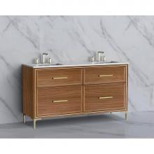 Madeli B465-60D-001-LY-NW-HY-PN - Madeli Profile 60D'' Free standing Vanity Cabinet in Natural Walnut/HW: Handle & Fee