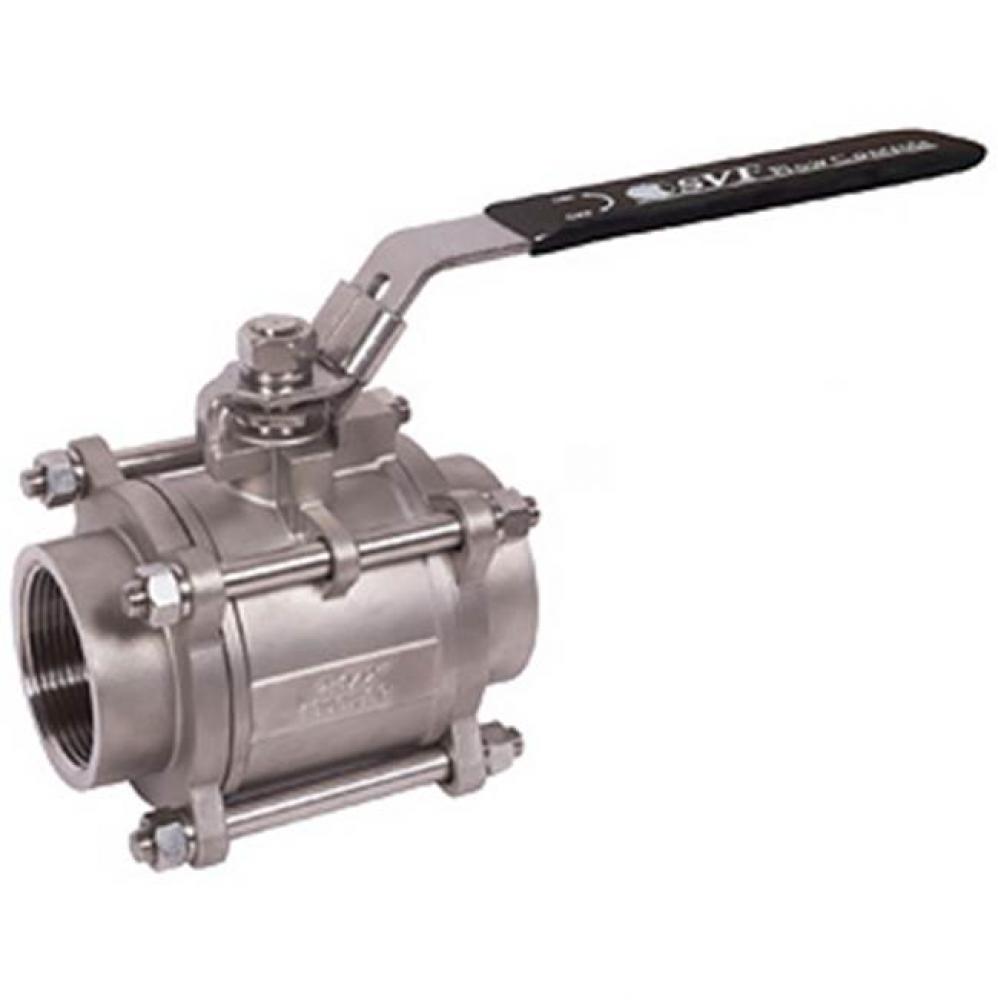 1-1/2'' STAINLESS STEEL, 3 PIECE, FULL PORT, THREADED BALL VALVE, 1000 WOG RTFE SEATS