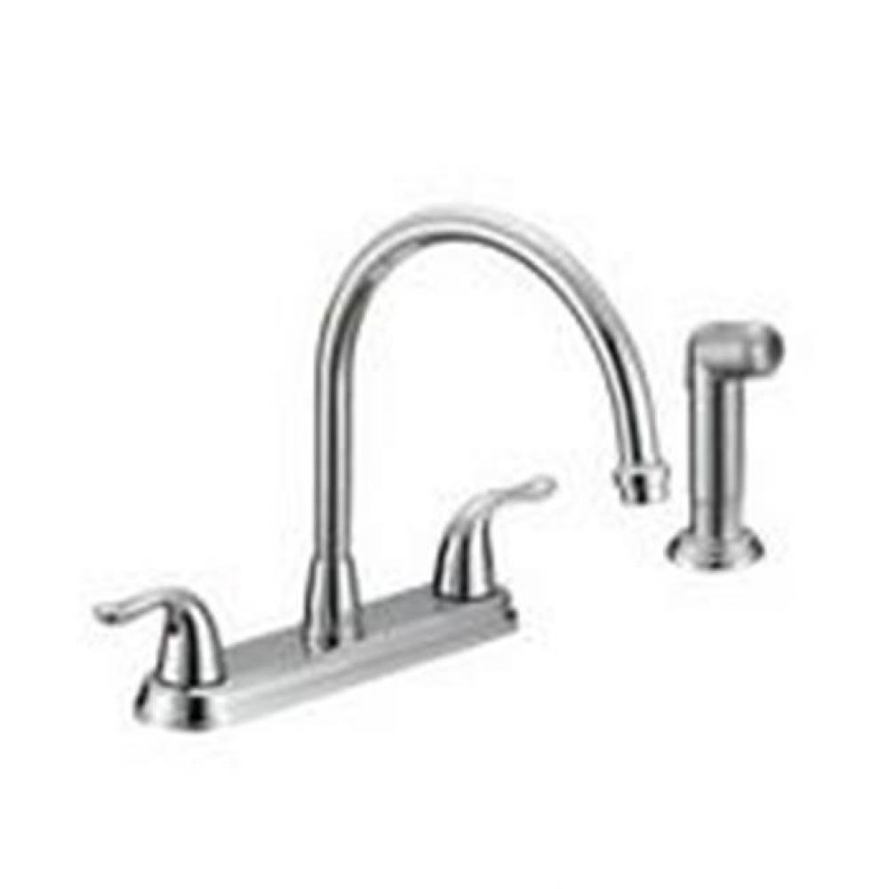 2 Handle Cp Kitchen Faucet W/Spray Metal Lever Handle,Gooseneck Spout Ceramic Cartridge