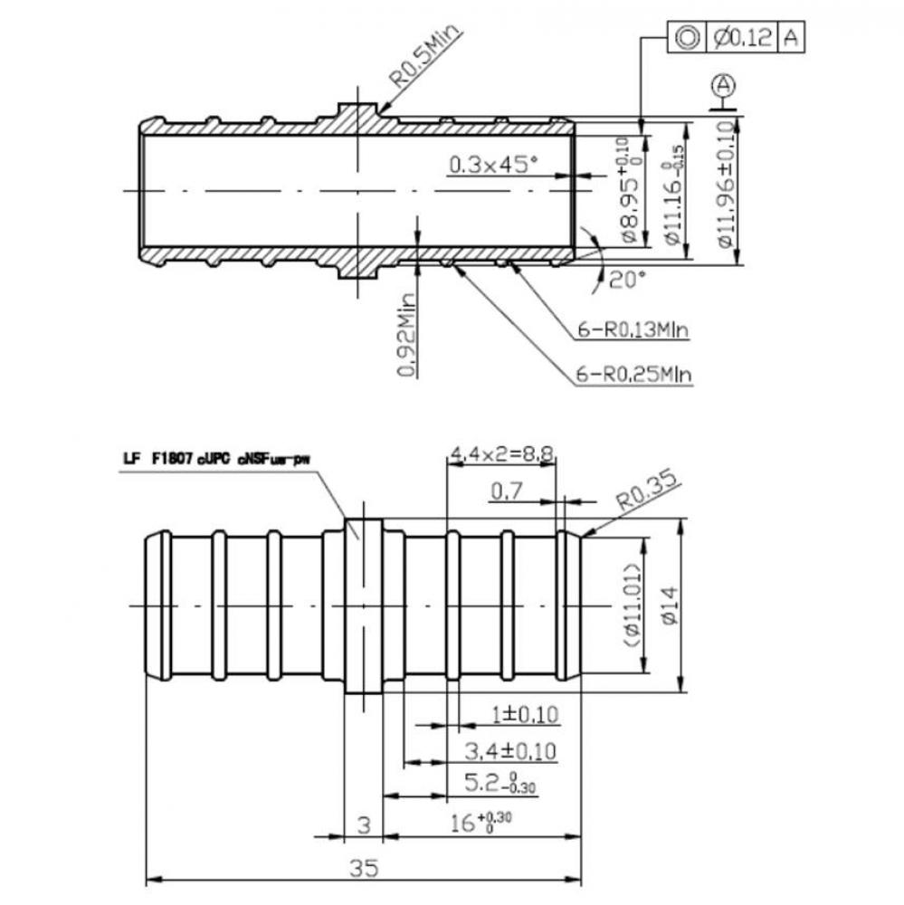 1/2'' Lead Free Pex Barb Coupling