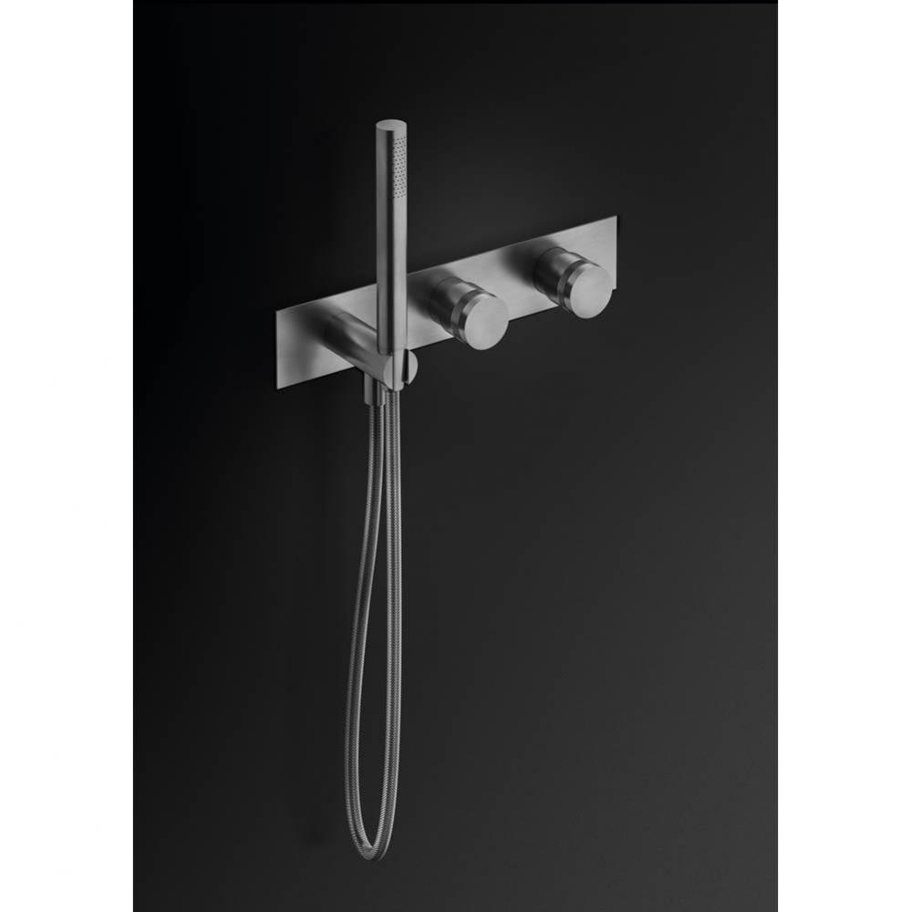 Therm. Shower Mixer - incl. hand shower - 2 knobs: temp. + 2 way vol. control  - Matte