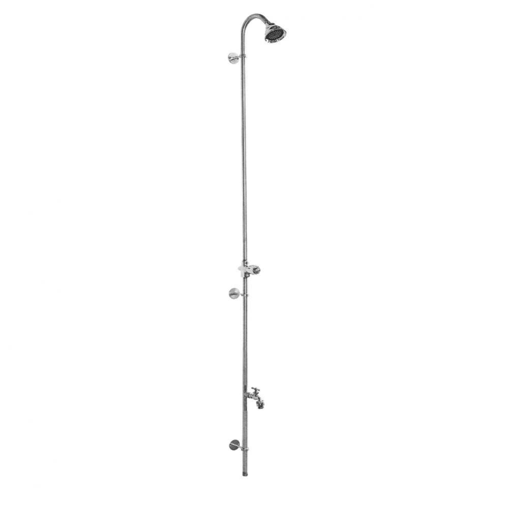 Wall Mount Single Supply Shower - ADA Metered Valve, 3'' Shower Head, Hose Bibb