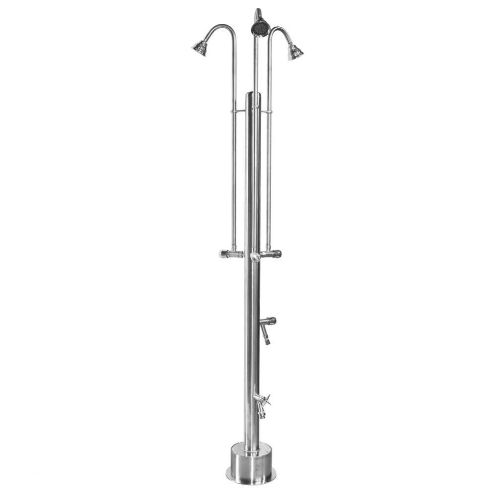 Free Standing Single Supply Shower - ADA Metered Valve, Three 3'' Shower Heads, Foot Sho