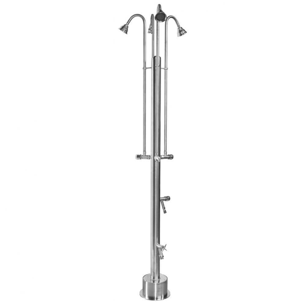 Free Standing Single Supply Shower - ADA Metered Valves, Four 3'' Shower Heads, Foot Sho