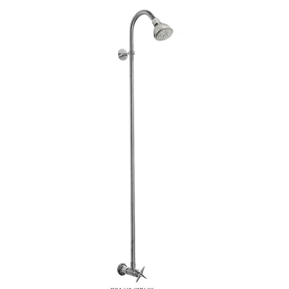 Wall Mount Single Supply Shower - Cross Handle Valve, 3'' Shower Head - Stainless Steel