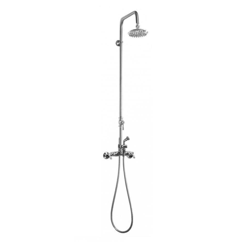 Wall Mount Hot & Cold Shower - ADA Lever Handle Valve, 8'' Shower Head, Hand Spray &