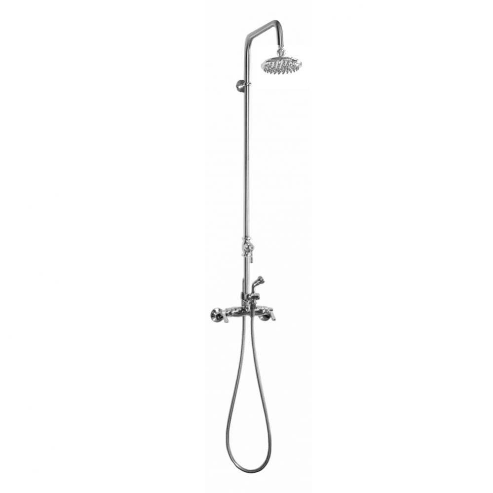 Wall Mount Hot & Cold Shower - ADA Lever Handle Valve, 8'' Shower Head, Hand Spray &