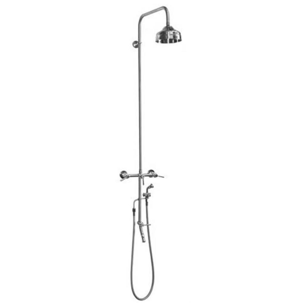 Wall Mount Hot & Cold Shower - ADA Lever Handle Valve, 6'' Shower Head, Foot Shower